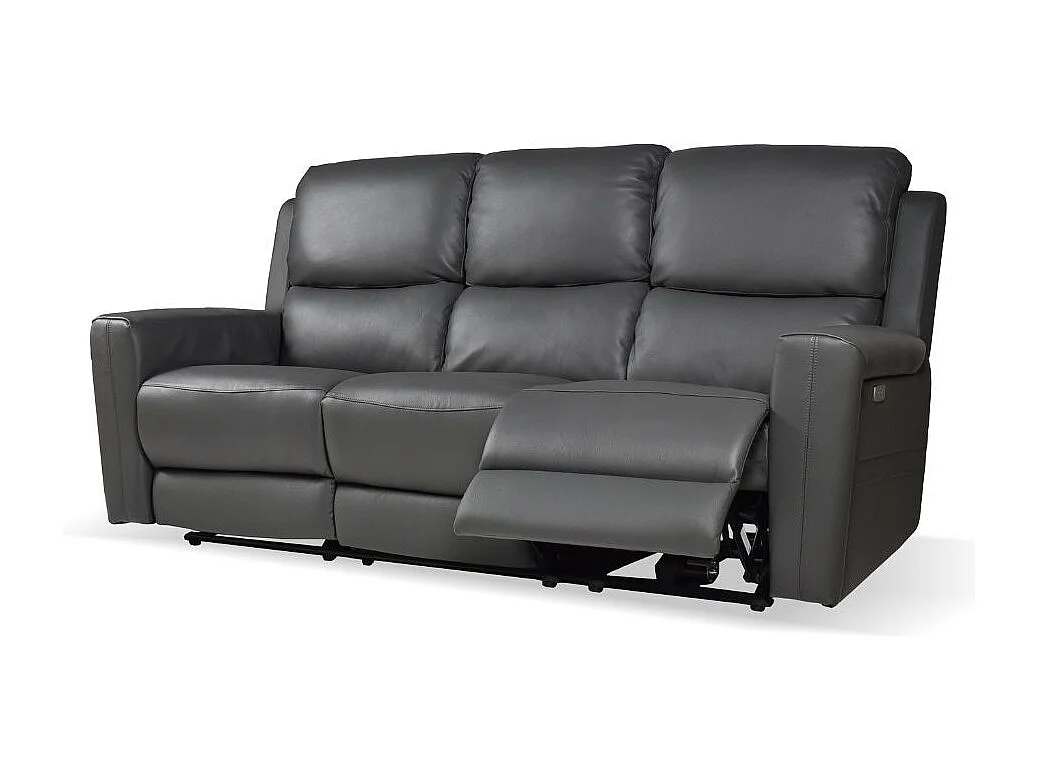 Divano 3 posti recliner elettrici in vera pelle grigio scuro Claus 211x77x103H