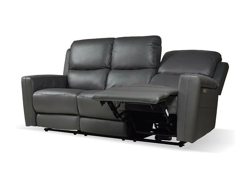 Divano 3 posti recliner elettrici in vera pelle grigio scuro Claus 211x77x103H