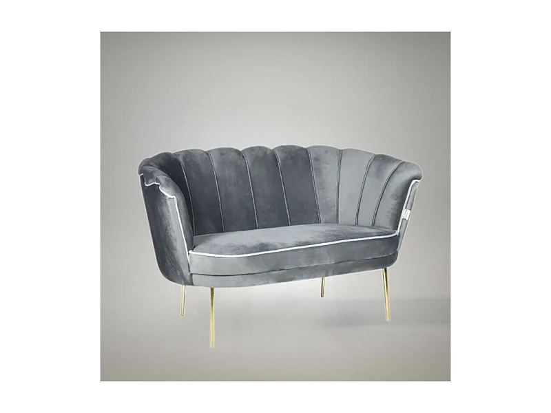 Divano a conchiglia due posti Orel velluto grigio e piedi oro 130x70x76h
