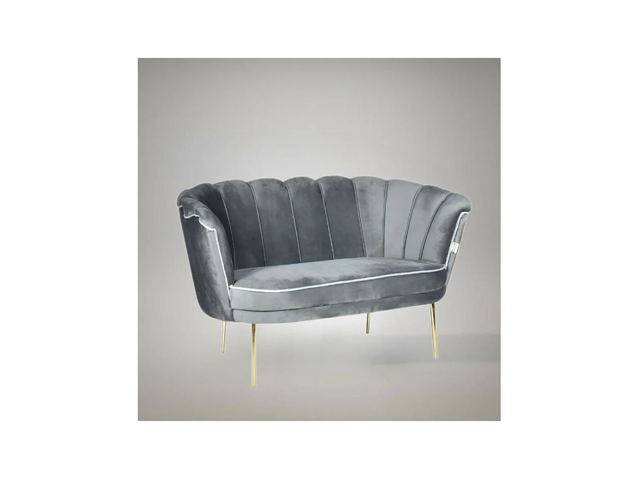 Divano a conchiglia due posti Orel velluto grigio e piedi oro 130x70x76h