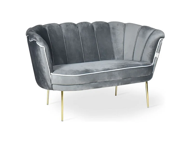 Divano a conchiglia due posti Orel velluto grigio e piedi oro 130x70x76h