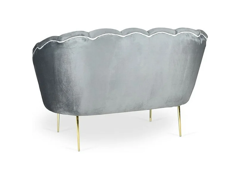 Divano a conchiglia due posti Orel velluto grigio e piedi oro 130x70x76h