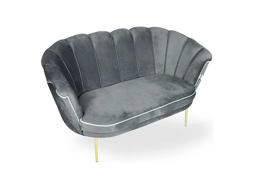 Divano a conchiglia due posti Orel velluto grigio e piedi oro 130x70x76h