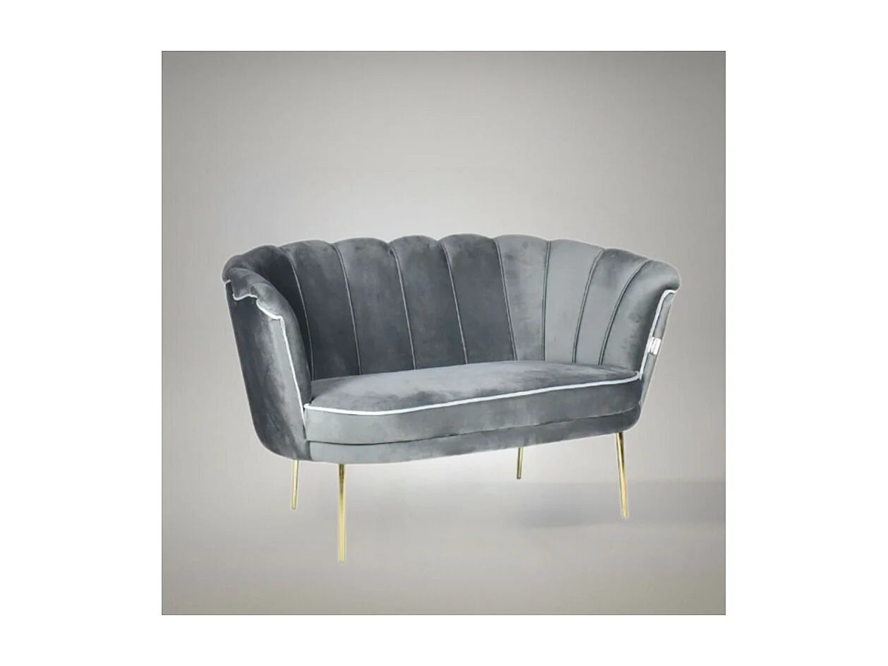 Divano a conchiglia due posti Orel velluto grigio e piedi oro 130x70x76h