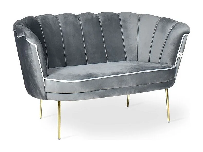 Divano a conchiglia due posti Orel velluto grigio e piedi oro 130x70x76h
