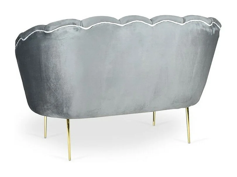 Divano a conchiglia due posti Orel velluto grigio e piedi oro 130x70x76h