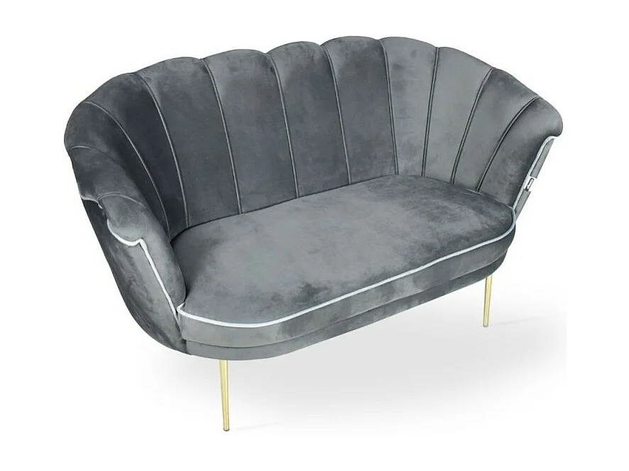 Divano a conchiglia due posti Orel velluto grigio e piedi oro 130x70x76h