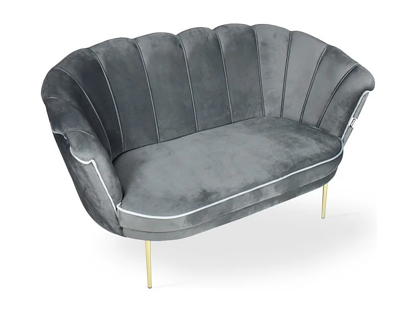 Divano a conchiglia due posti Orel velluto grigio e piedi oro 130x70x76h