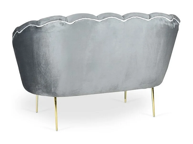 Divano a conchiglia due posti Orel velluto grigio e piedi oro 130x70x76h