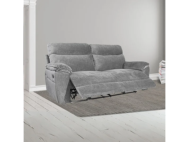 Divano 3 posti recliner manuale tessuto barrel90 grigio Boston 200x100x102H