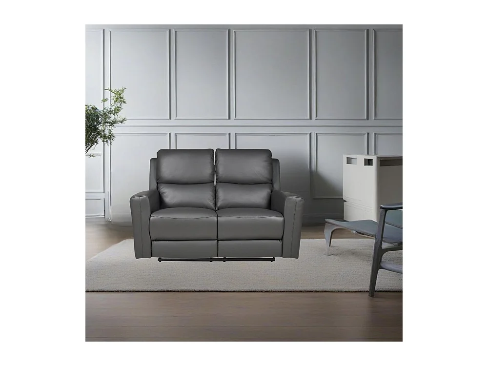 Divano 2 posti recliner elettrici in vera pelle grigio scuro Claus 156x77x103H