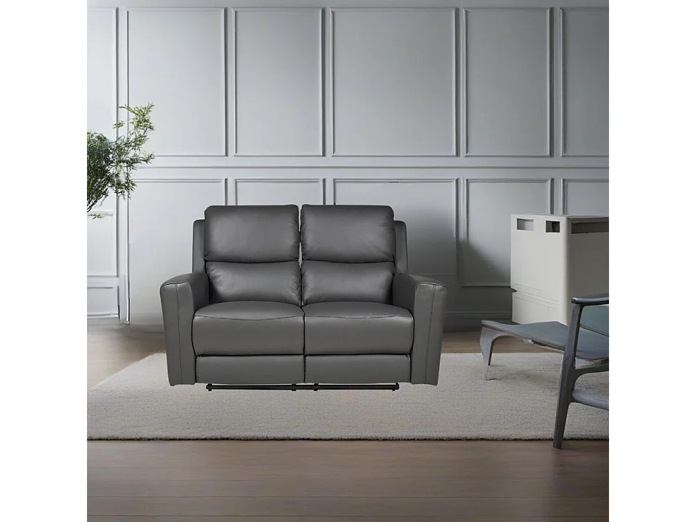 Divano 2 posti recliner elettrici in vera pelle grigio scuro Claus 156x77x103H