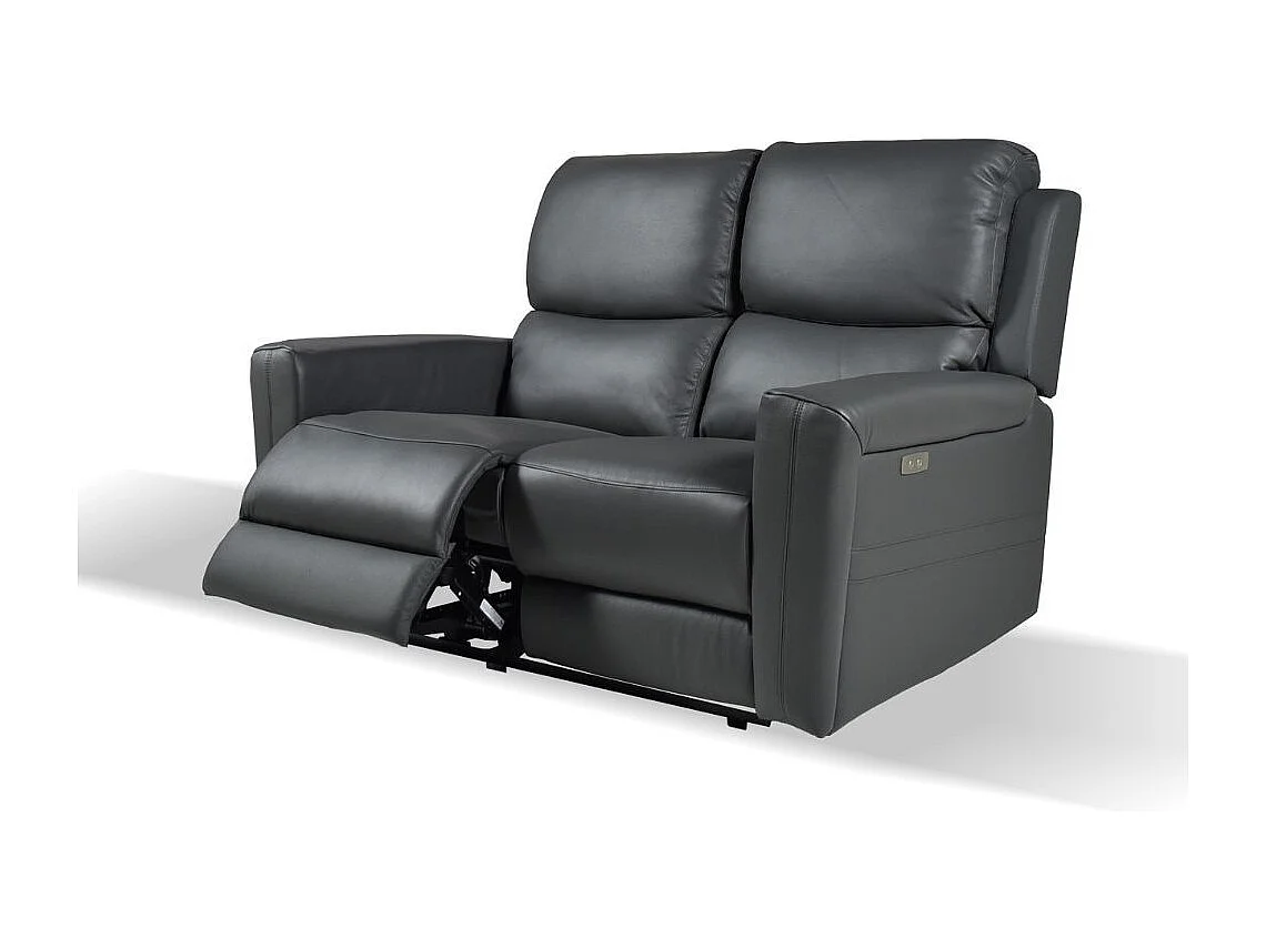 Divano 2 posti recliner elettrici in vera pelle grigio scuro Claus 156x77x103H