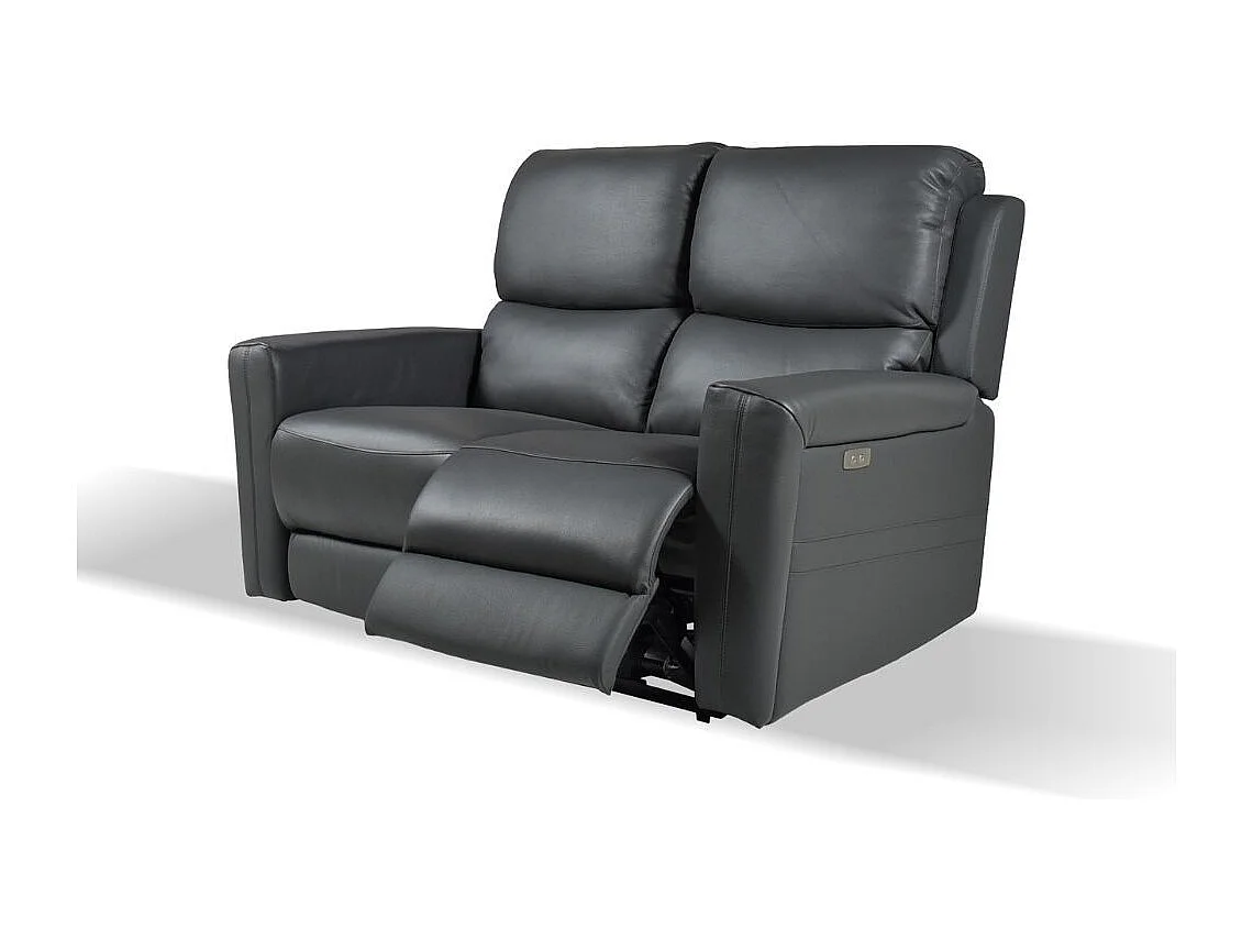 Divano 2 posti recliner elettrici in vera pelle grigio scuro Claus 156x77x103H