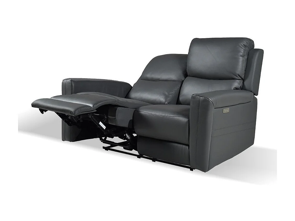 Divano 2 posti recliner elettrici in vera pelle grigio scuro Claus 156x77x103H