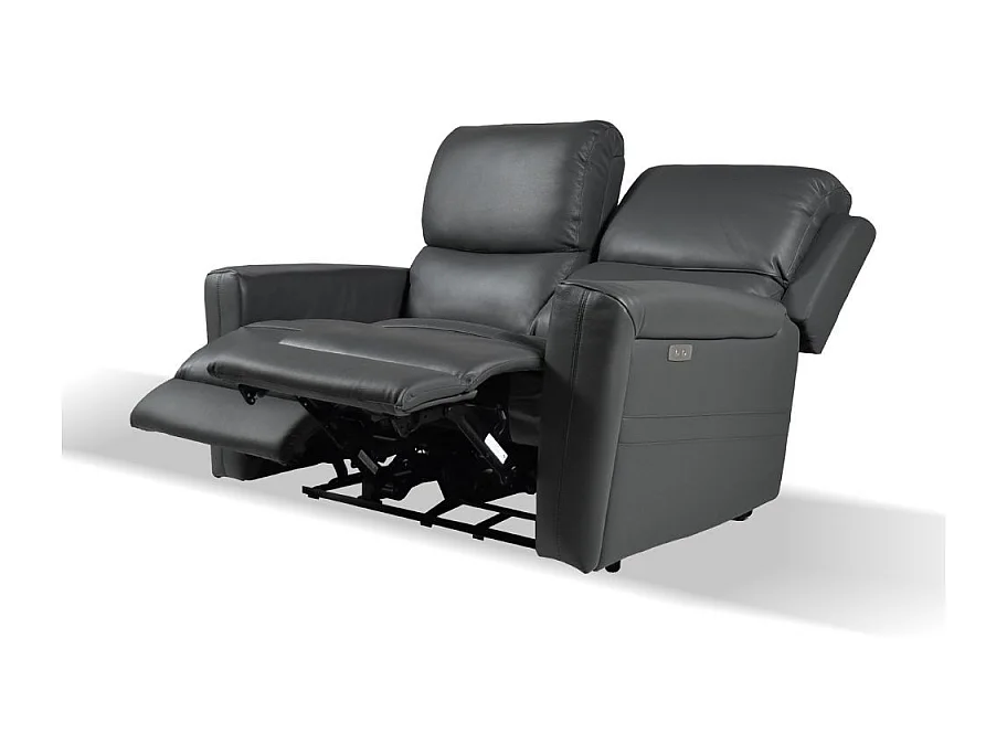Divano 2 posti recliner elettrici in vera pelle grigio scuro Claus 156x77x103H
