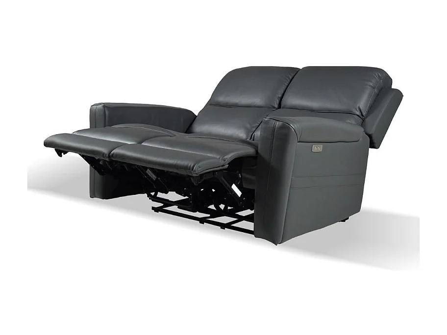 Divano 2 posti recliner elettrici in vera pelle grigio scuro Claus 156x77x103H