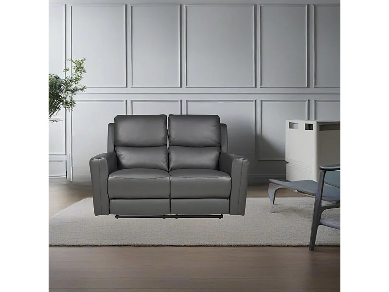 Divano 2 posti recliner elettrici in vera pelle grigio scuro Claus 156x77x103H