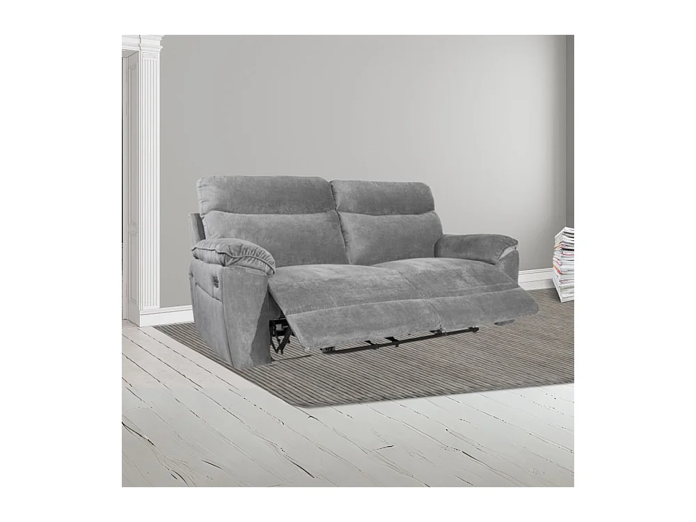 Divano 3 posti recliner elettrico tessuto grigio Boston 200x100x102H