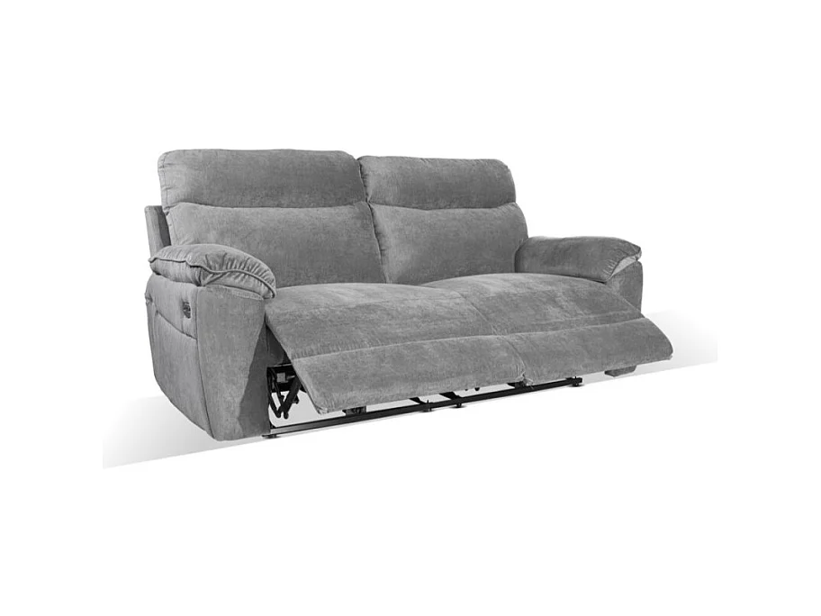 Divano 3 posti recliner elettrico tessuto grigio Boston 200x100x102H