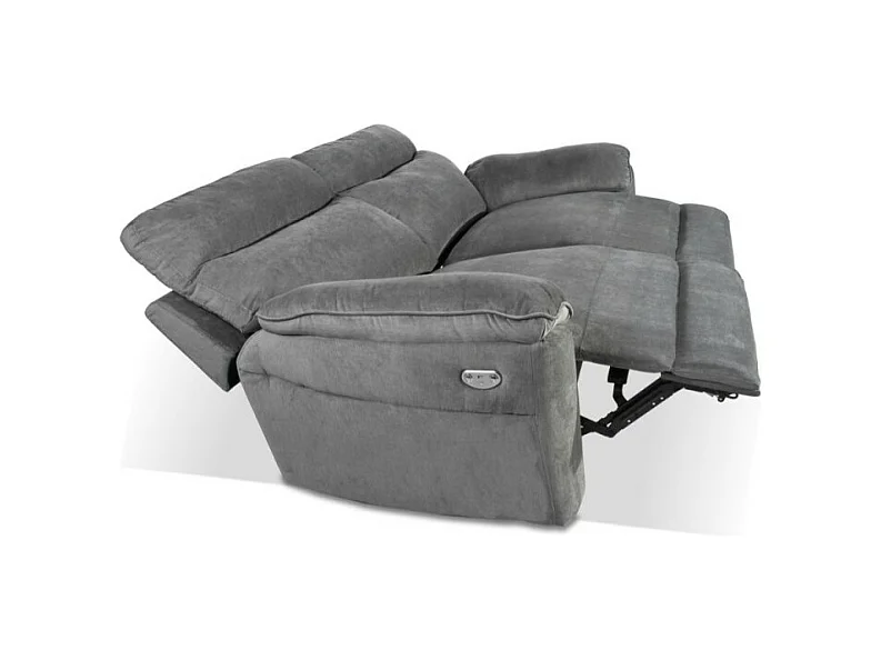 Divano 3 posti recliner elettrico tessuto grigio Boston 200x100x102H