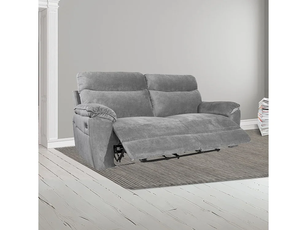 Divano 3 posti recliner elettrico tessuto grigio Boston 200x100x102H