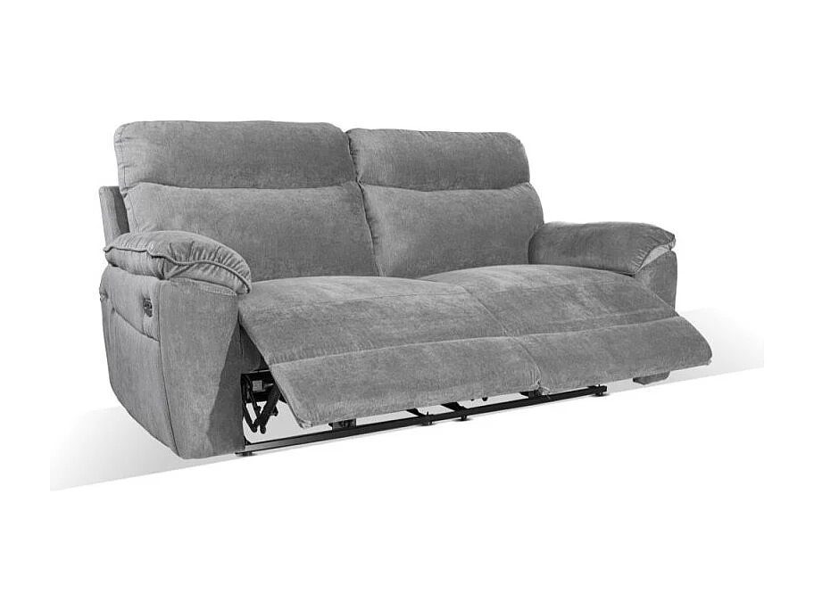 Divano 3 posti recliner elettrico tessuto grigio Boston 200x100x102H