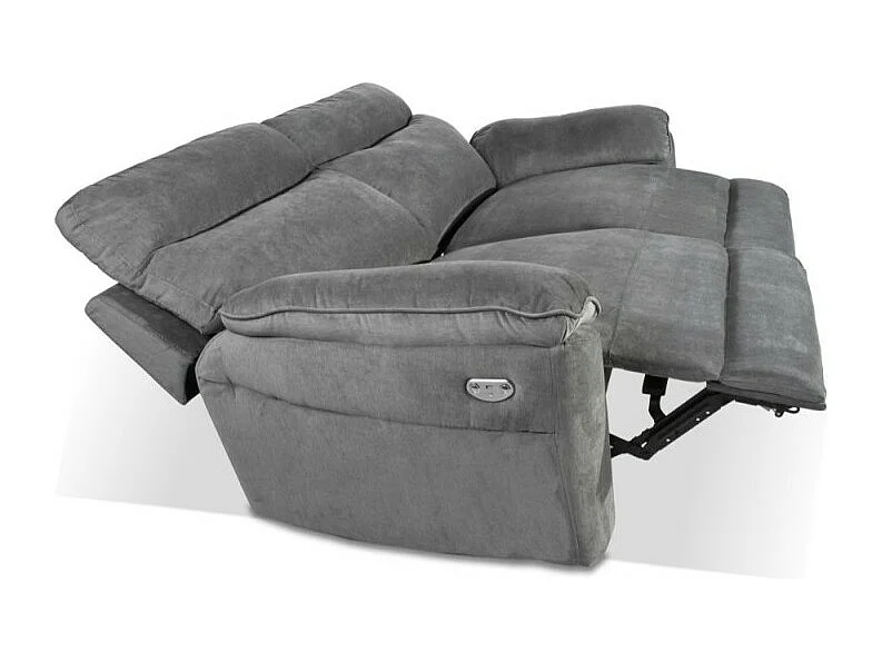 Divano 3 posti recliner elettrico tessuto grigio Boston 200x100x102H