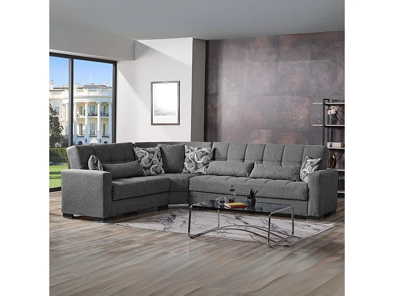Divano angolare con funzione letto e doppio contenitore tessuto grigio Fermina Wedge 312x253x97H