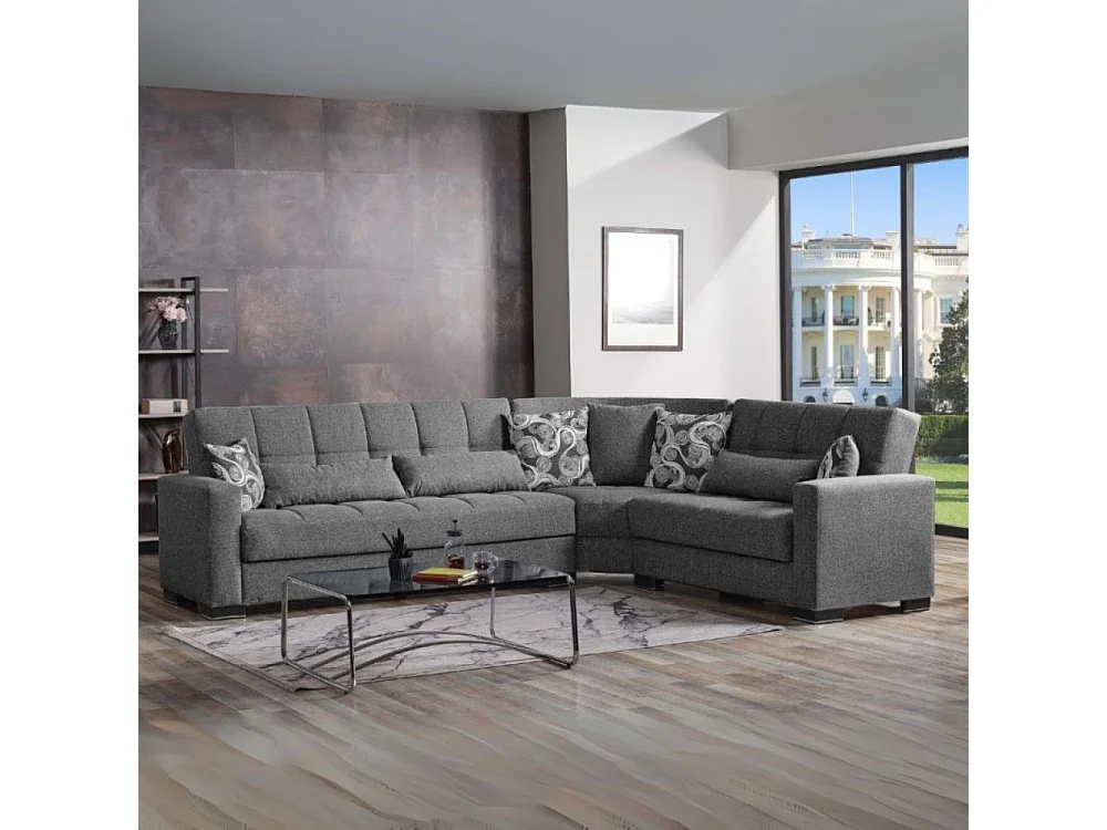 Divano angolare con funzione letto e doppio contenitore tessuto grigio Fermina Wedge 312x253x97H