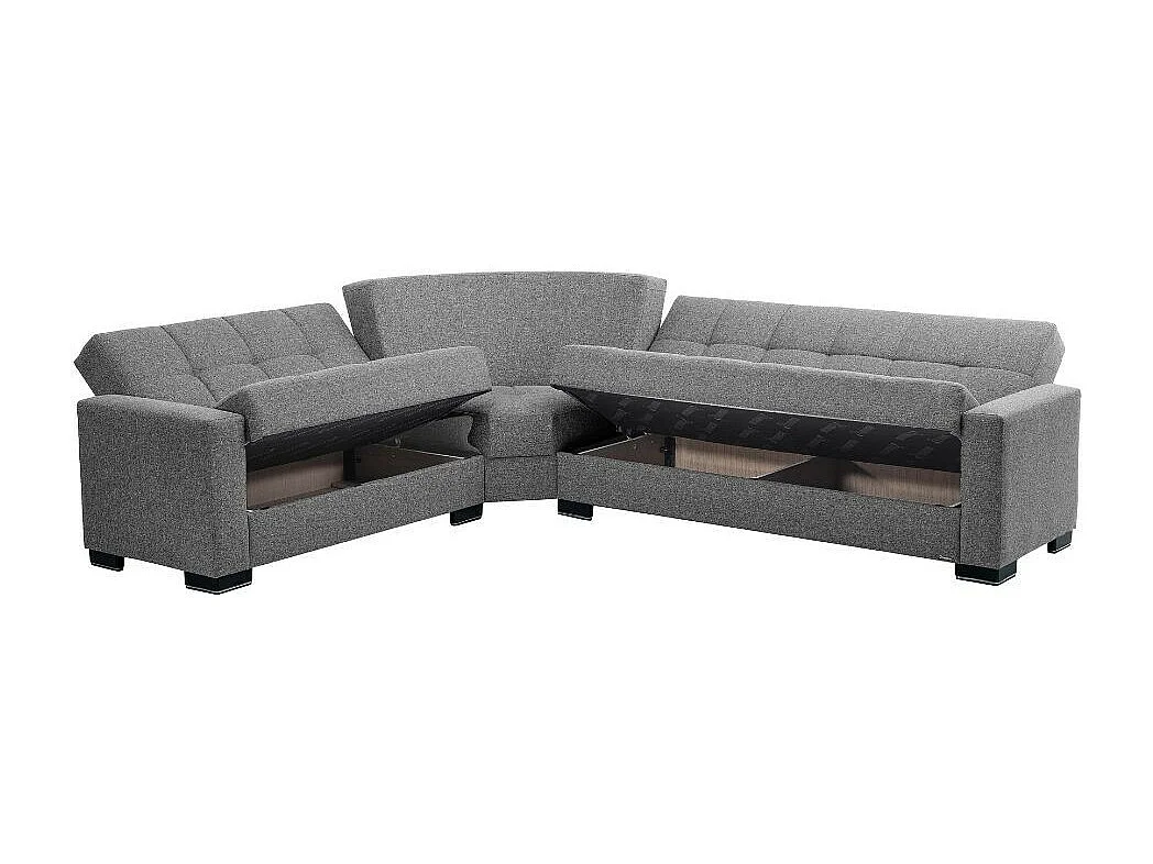 Divano angolare con funzione letto e doppio contenitore tessuto grigio Fermina Wedge 312x253x97H