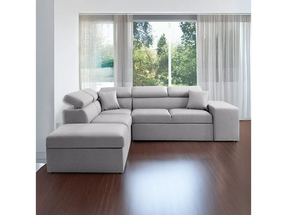 Divano letto angolare reversibile NewBelen grigio pouf contenitore 280x230x77H