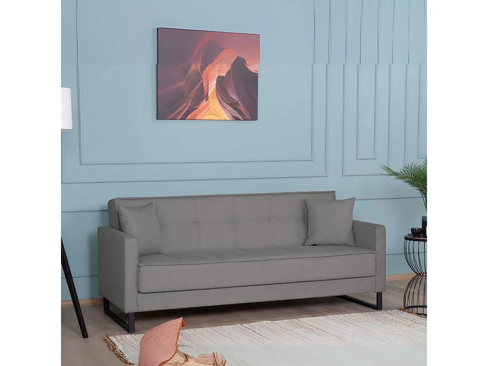 Divano funzione letto e contenitore Legen 3 Posti in vellutino grigio 210x85x87H