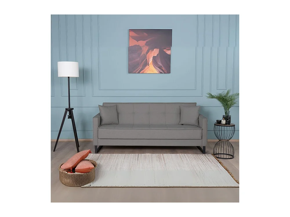 Divano funzione letto e contenitore Legen 3 Posti in vellutino grigio 210x85x87H