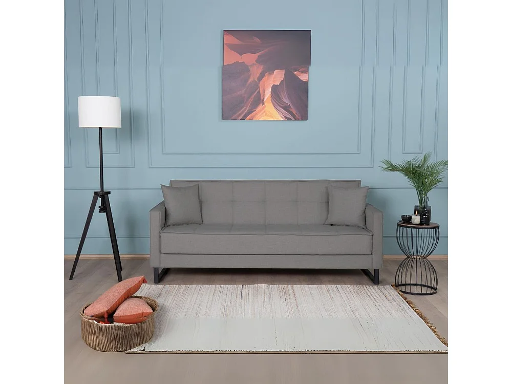 Divano funzione letto e contenitore Legen 3 Posti in vellutino grigio 210x85x87H