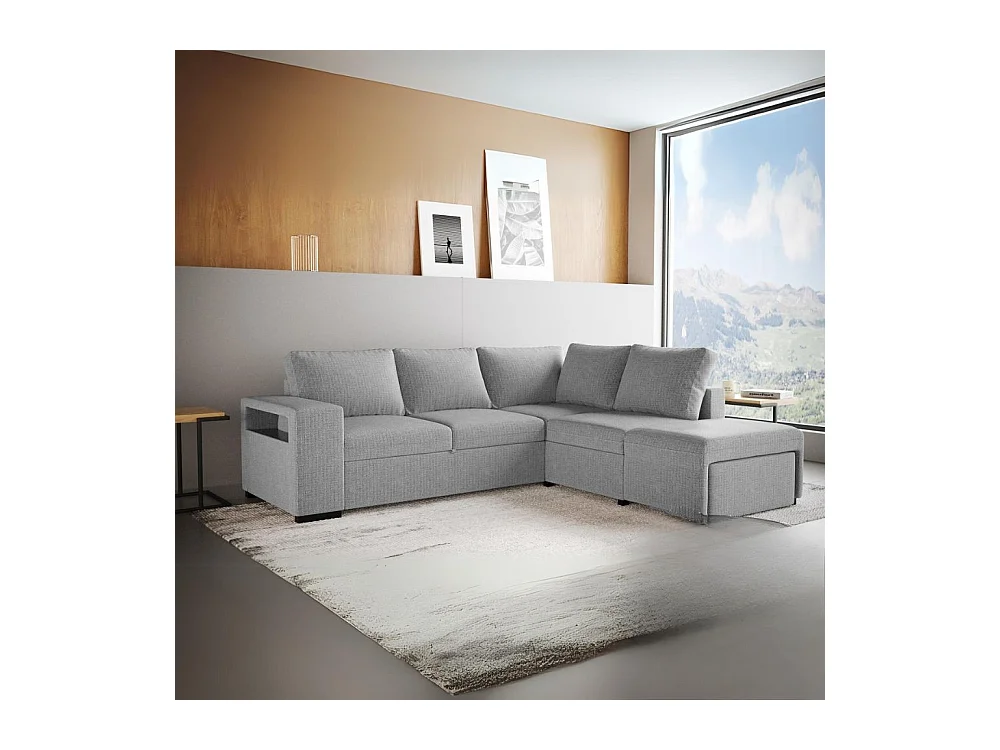 Divano Letto Angolare reversibile Jozzis grigio con funzione letto e bracciolo contenitore 248,5x209x90,5H