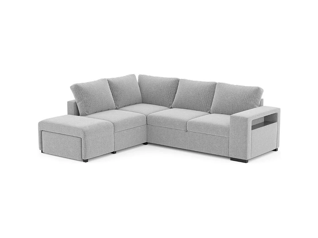 Divano Letto Angolare reversibile Jozzis grigio con funzione letto e bracciolo contenitore 248,5x209x90,5H