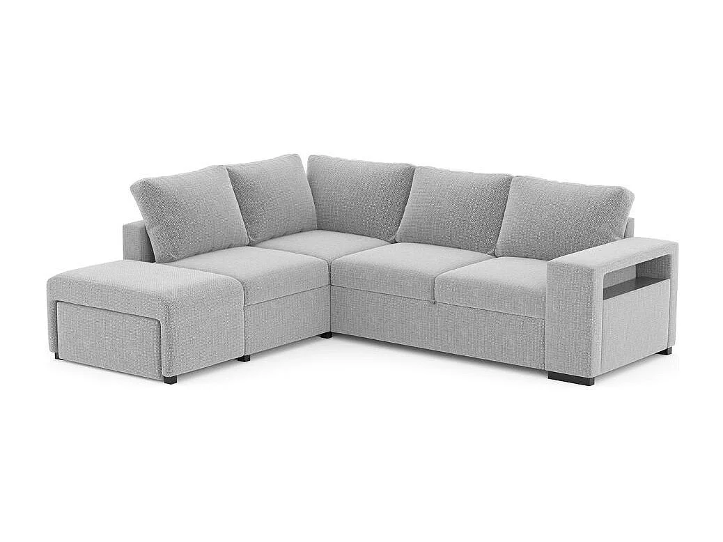 Divano Letto Angolare reversibile Jozzis grigio con funzione letto e bracciolo contenitore 248,5x209x90,5H