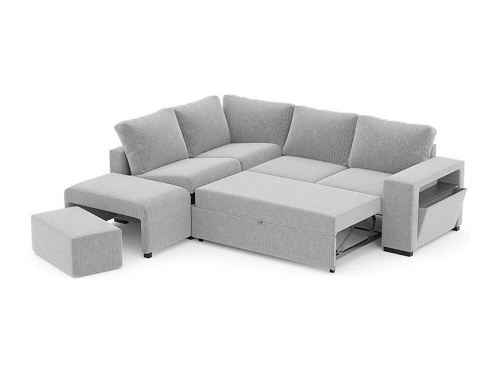 Divano Letto Angolare reversibile Jozzis grigio con funzione letto e bracciolo contenitore 248,5x209x90,5H