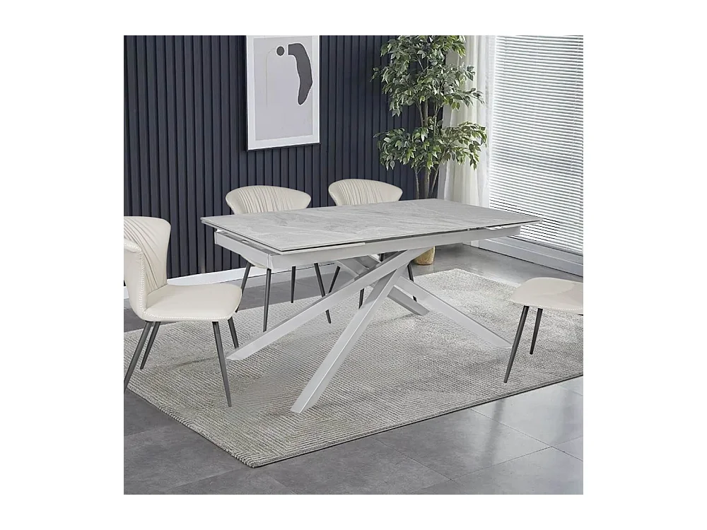 Tavolo allungabile Nefti top ceramica grigio chiaro italiano e gambe in metallo argento 160x90x76h