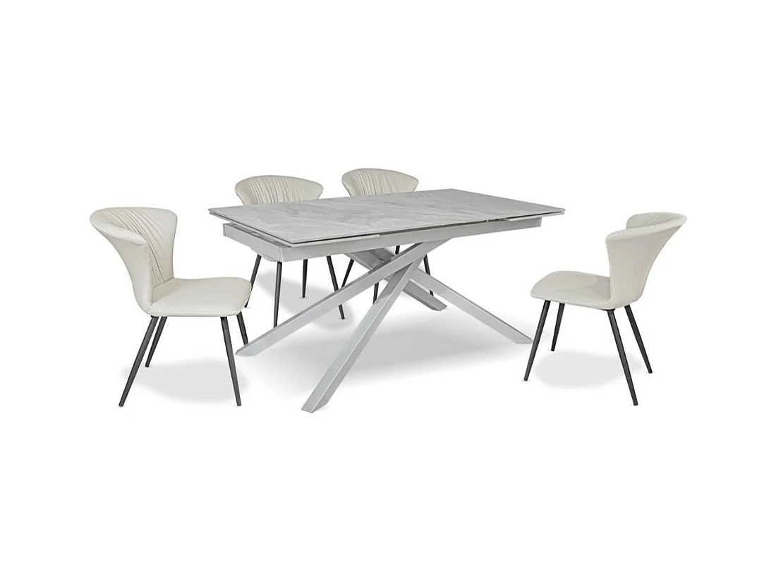 Tavolo allungabile Nefti top ceramica grigio chiaro italiano e gambe in metallo argento 160x90x76h