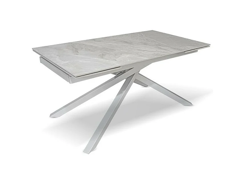 Tavolo allungabile Nefti top ceramica grigio chiaro italiano e gambe in metallo argento 160x90x76h