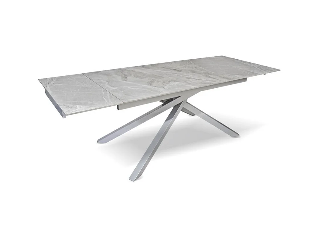 Tavolo allungabile Nefti top ceramica grigio chiaro italiano e gambe in metallo argento 160x90x76h
