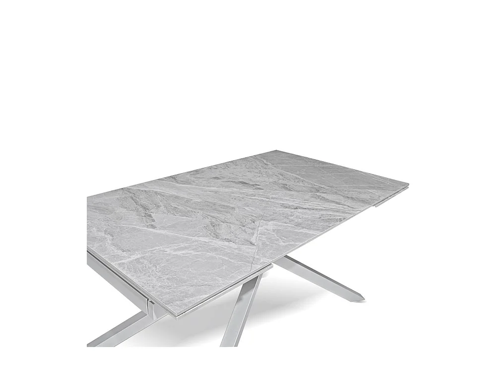 Tavolo allungabile Nefti top ceramica grigio chiaro italiano e gambe in metallo argento 160x90x76h