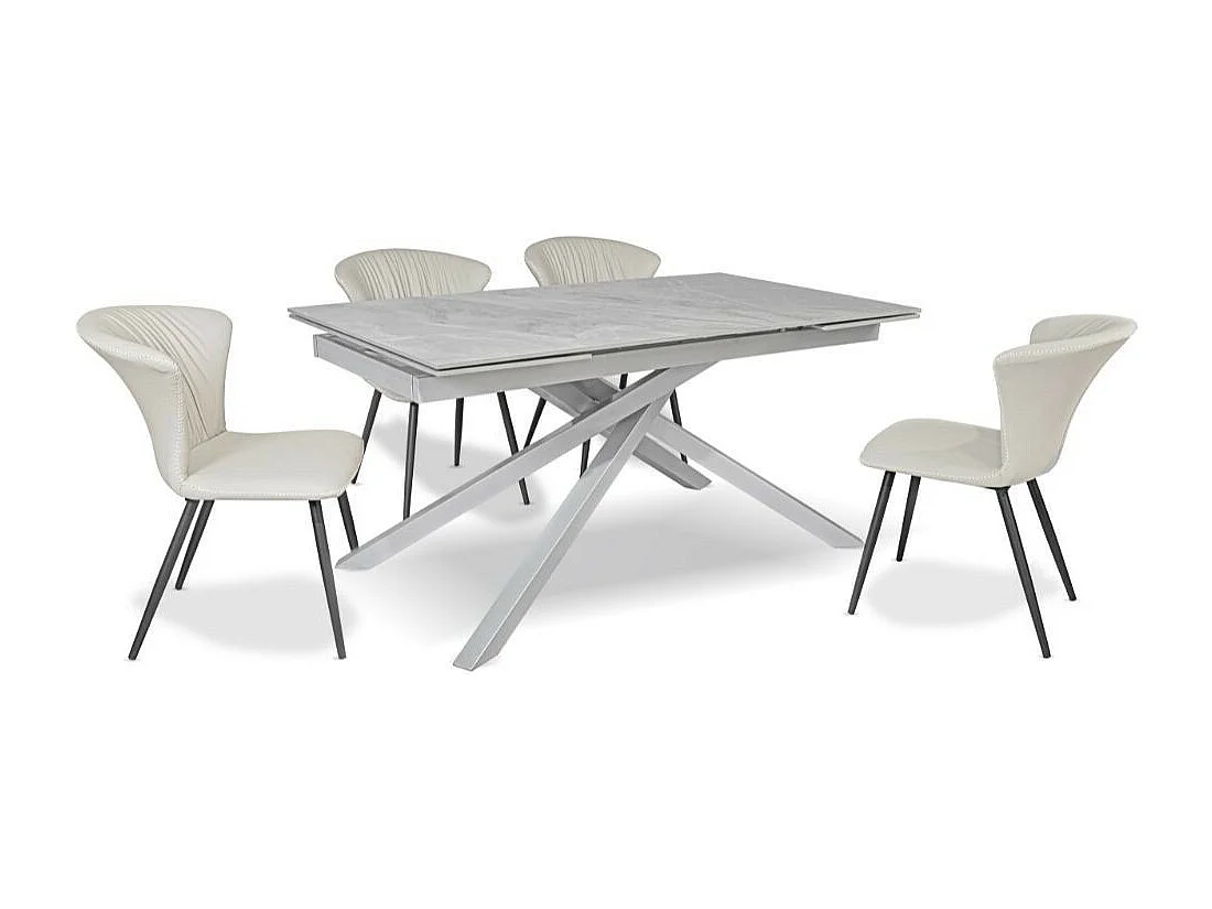 Tavolo allungabile Nefti top ceramica grigio chiaro italiano e gambe in metallo argento 160x90x76h