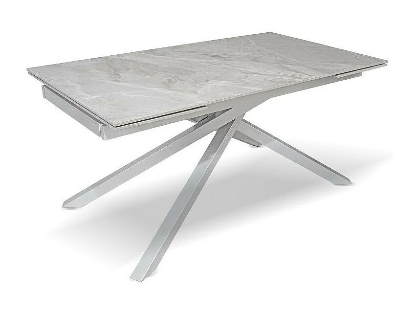 Tavolo allungabile Nefti top ceramica grigio chiaro italiano e gambe in metallo argento 160x90x76h