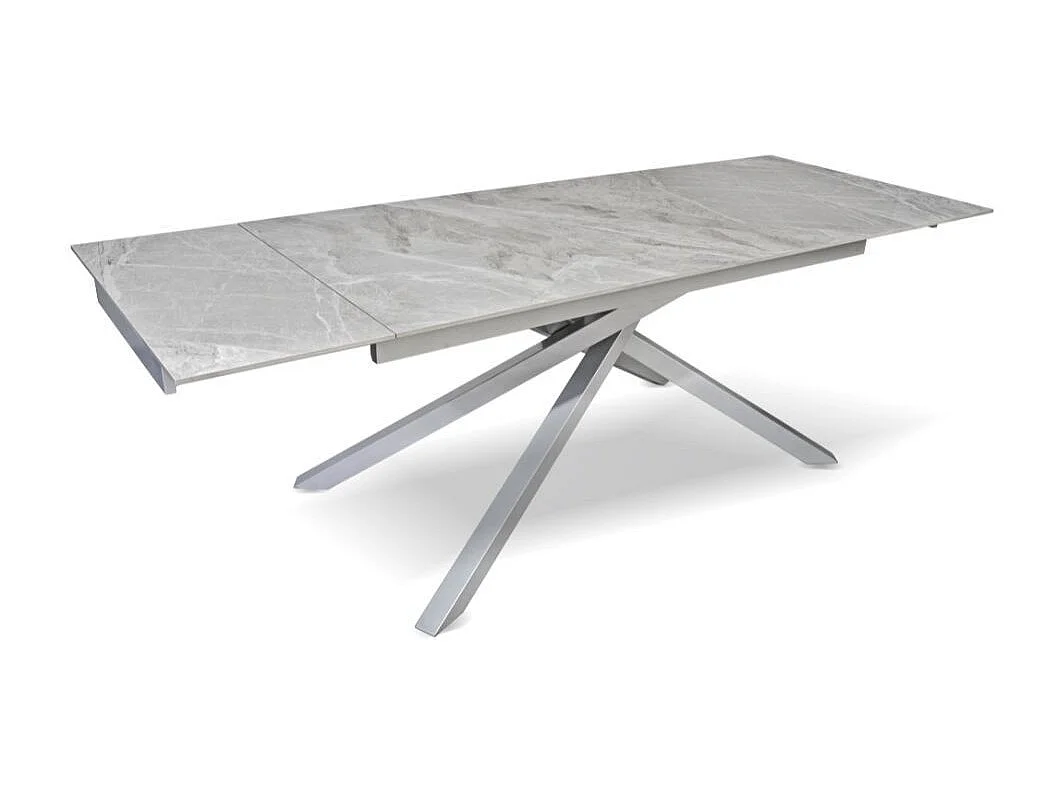 Tavolo allungabile Nefti top ceramica grigio chiaro italiano e gambe in metallo argento 160x90x76h