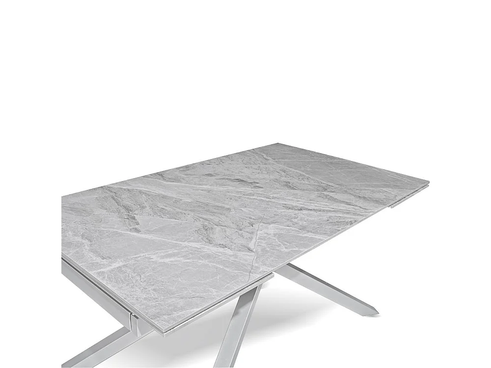 Tavolo allungabile Nefti top ceramica grigio chiaro italiano e gambe in metallo argento 160x90x76h