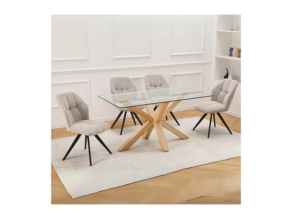 Tavolo da pranzo Beia in vetro temperato con gambe in legno 160x90x77H – Eleganza e Stile