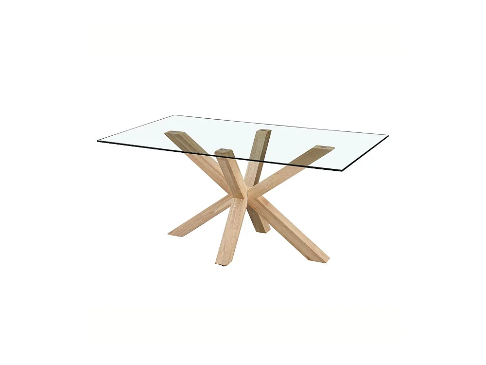 Tavolo da pranzo Beia in vetro temperato con gambe in legno 160x90x77H – Eleganza e Stile